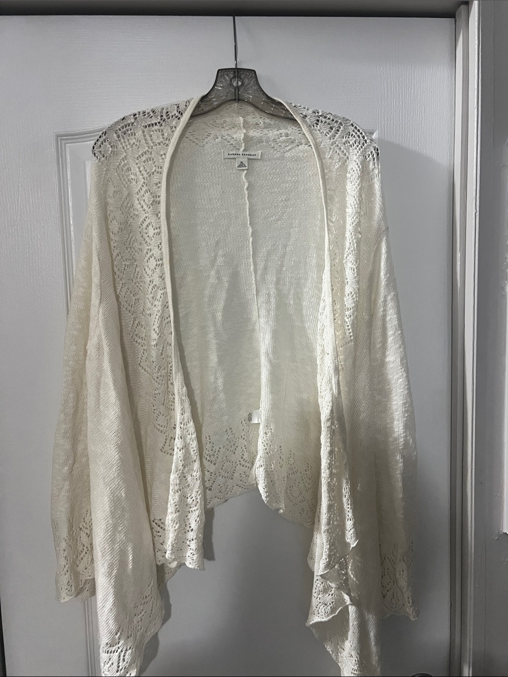 Banana Republic Cream Lace-Trim Open Front Cardigan